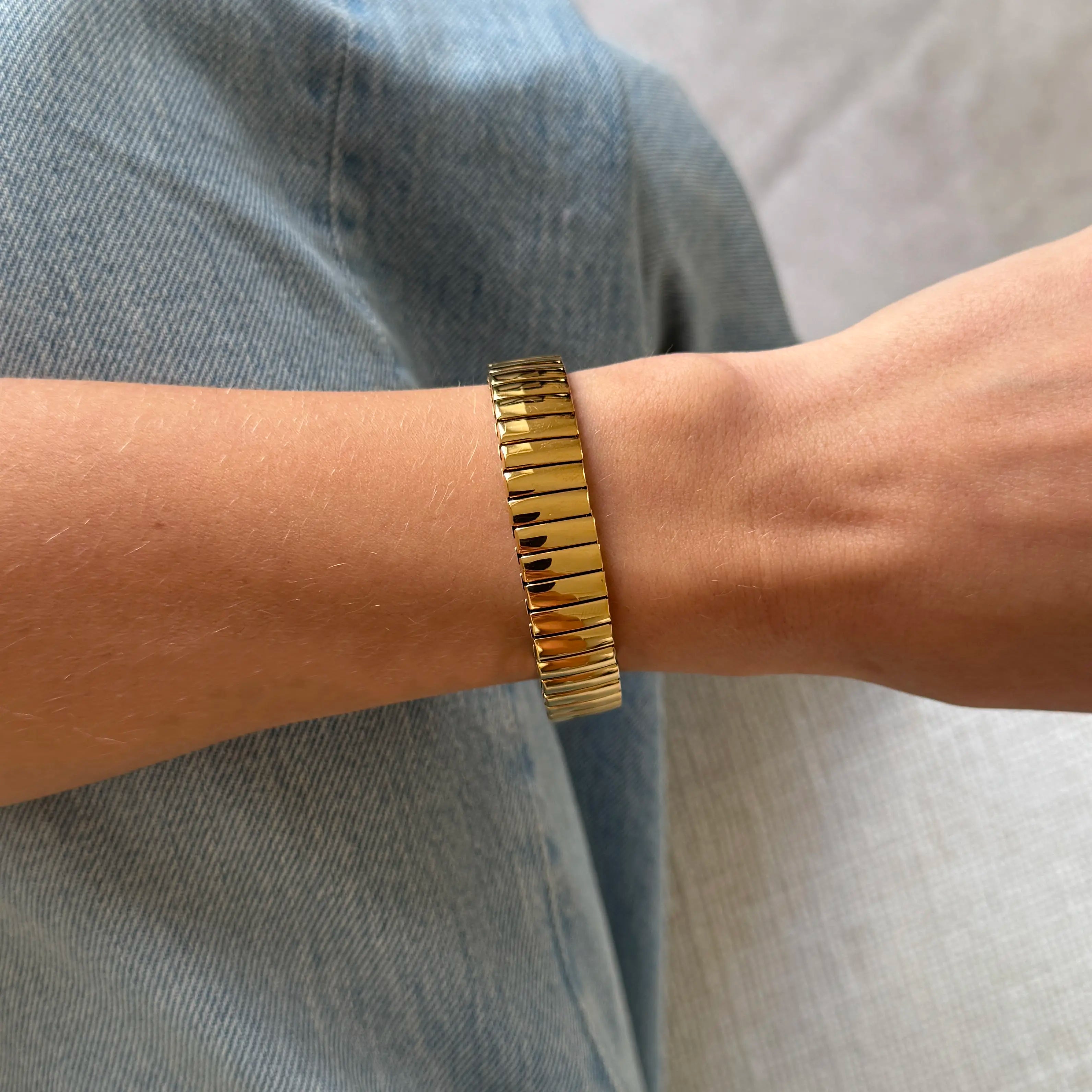 Slim Ribbed Bracelet — worn