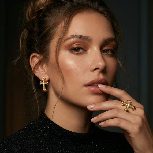 Gothic Cross Earrings — worn