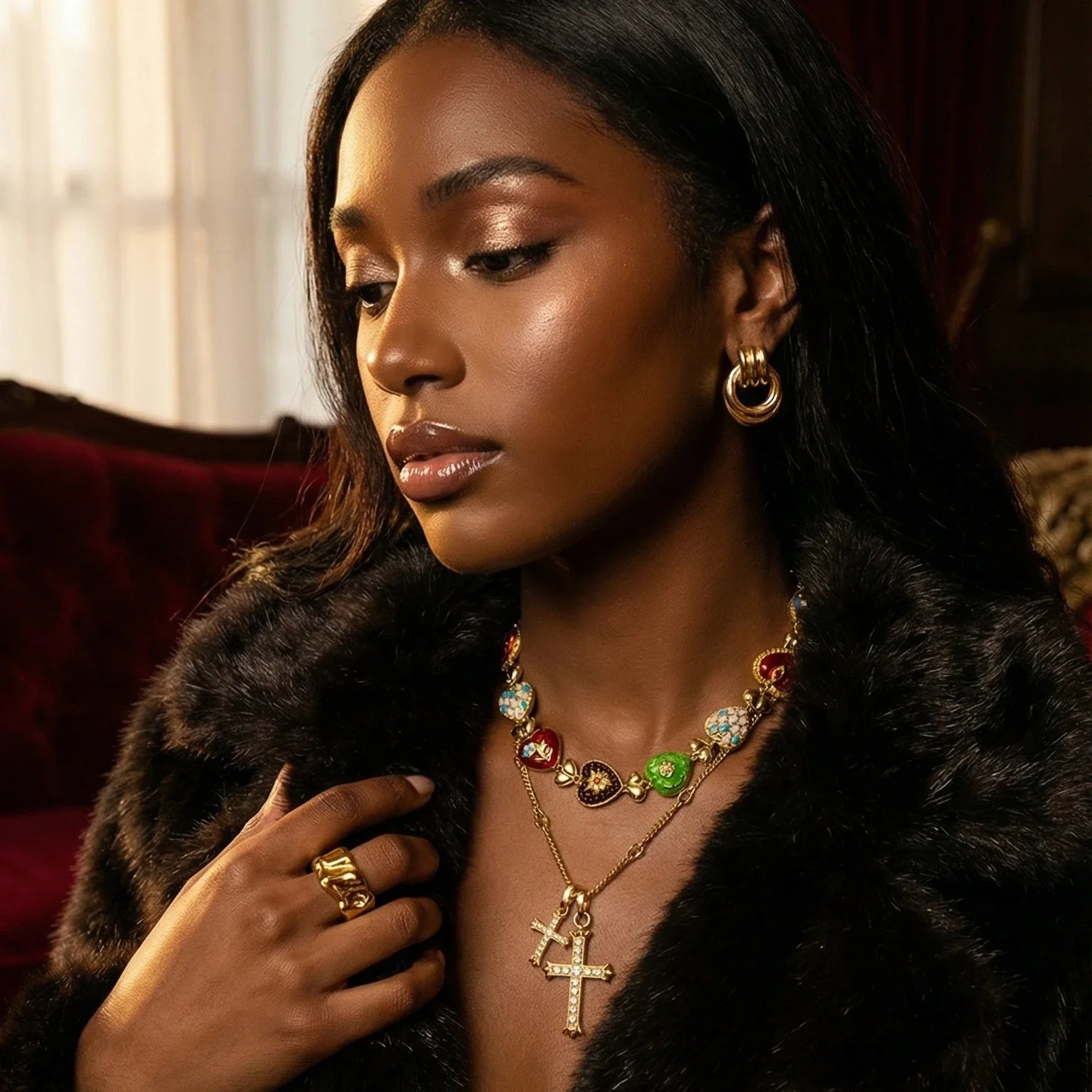 Double Cross Necklace — worn
