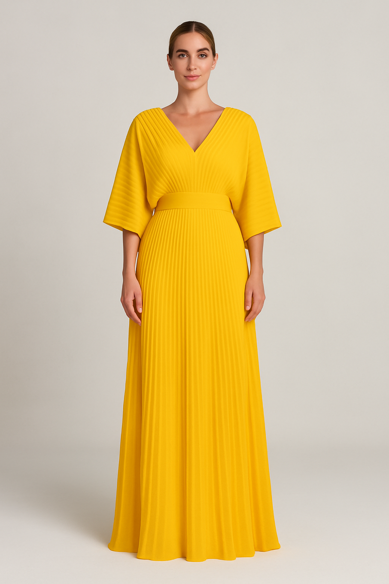 yellow pleated maxi dress Maddy