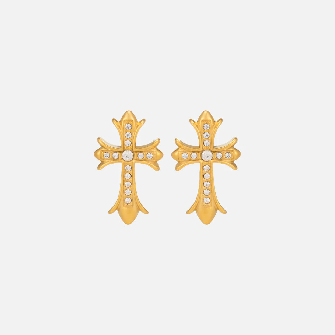 Gothic Cross Earrings — studio shot on light grey