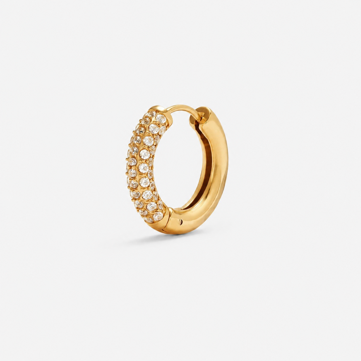 Gold pavé cubic zirconia huggie hoop earring